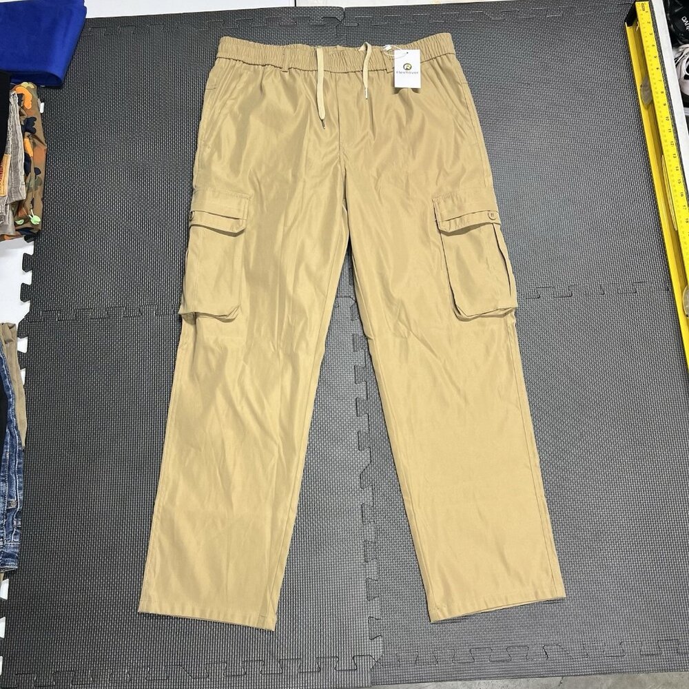FlexRover Men’s Khaki Cargo Jogger Pants Drawstring 2XL 30 Inseam NWT